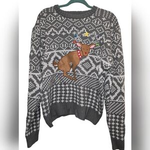 Carbon Grey Knitted Tacky Funny Ugly Christmas Sweater Reindeer Poop Lights XL